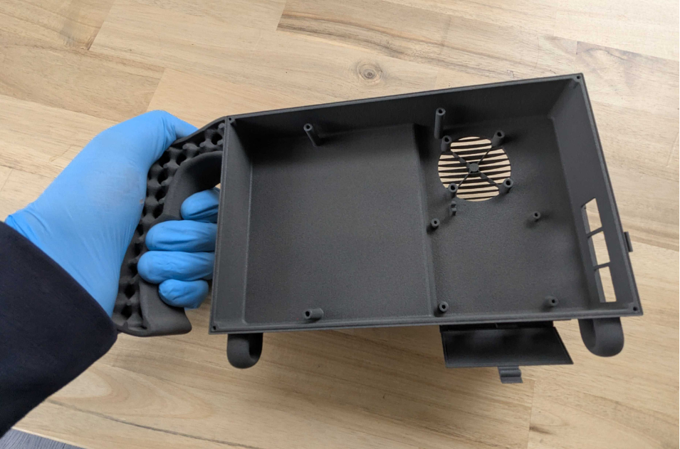 Rugged casing showing baffle and USB connection ports